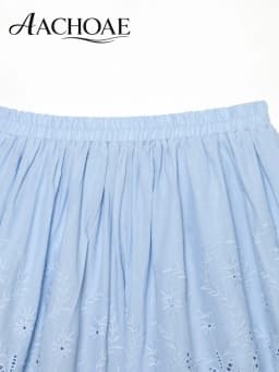 AACHOAE Women Boho Eyelet Embroidered Cotton Shorts High Waist Elastic Waist Scallop Hem Beach Shorts Casual Summer Bottoms