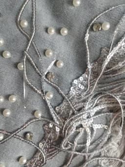 Women High-Waisted Rhinestone Pearl Fringe Denim Shorts Light Wash Distressed Design with Sparkly Tassel Trim Shorts