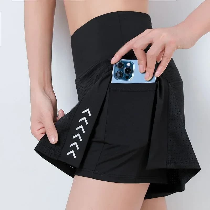 SEAHAING Stylish Breathable Mesh Print High Waisted Women's Sporty Quick-dry Fake Two-kilter Skirt