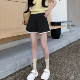 Fashion Lace Patchwork Summer Shorts Women 2025 Chic High Waist Wide Leg Sport Shorts Woman Pocket A Line Short Pants Female