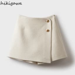 Tweed Shorts Skirts Women Clothing High Waist Thicked Vintage Wide Leg Pants Pantalones Cortos De Mujer 2025 New Bottoms 7n011