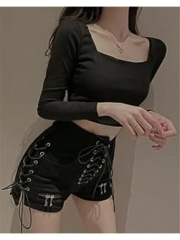 2026 New Bandage Sexy Denim Shorts Women Streetwear Gothic Jeans Mini High Waist Lace Up Casual Zip Black Goth Club Fashion