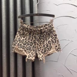 Personalized Leopard Print High Waist Denim Shorts Women's Summer Fashion A Word Rough Edge Wide Leg Jeans Hot Pants