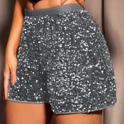 Women Fashion Sequined Mini Shorts High Waist Beading Solid Gliiter Dancing Shorts Clubwear Rave Performance Costumes Hot Pants