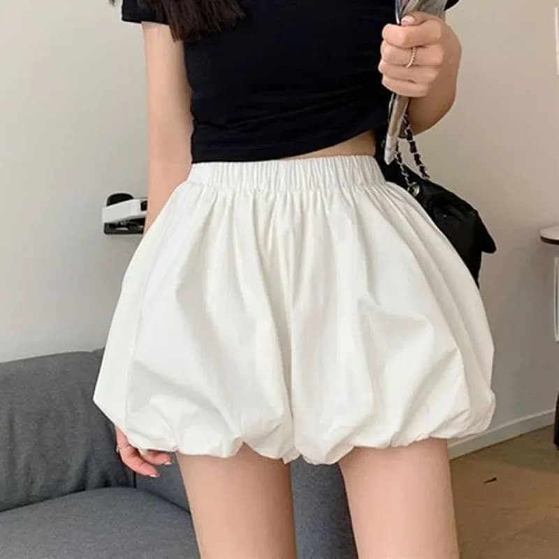 Lucyever 2025 Spring Fluffy Bloomer Shorts for Women Solid High Waist Loose Cute Shorts Female Korean All Match Short Pants