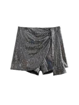 Women's Knotted Sequin Shorts Skirts, High Waist, Side Zipper, Female Skort,Fashion