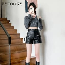 2026 PU Leather Shorts Women New Fashion Punk Style High-waisted Solid Female High Street Y2k Shorts Woman