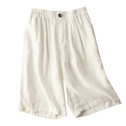 Knee Length Women’S Shorts Summer White Cotton Linen Straight Wide Leg Shorts Thin Breathable Linen Casual Solid Palazzo Pants