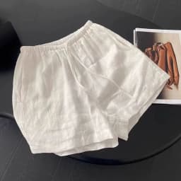 2026 Women Summer Linen White Shorts Casual Solid Two Pockets High Waist Shorts Woman Soft Cool Baggy Hot Lace Up Short Pants