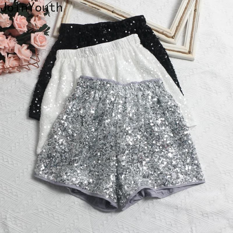 Fashion Shorts Women Clothing Heavy Sequin Elastic Waist A-line Casual Shorts 2025 New Bottoms Pantalones Cortos De Mujer 63e068