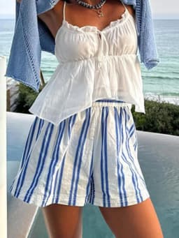 Summer Striped Beach Casual Shorts Women Elastic High Waist Loose Short Pants Pockets Lady Fashion Streetwear Shorts For Girls
