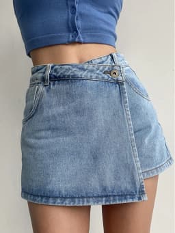 2026 Summer Women High Waist A-line Shorts Light Color Fake Two-piece Design Elegant Slimming Hot Girl Pants Denim Short Skirt