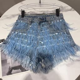 Summer Street Hot Girls Short Jeans Female Chic Feather Diamond Denim Shorts Women Retro Washed Hot Pants Sexy Night Club Shorts