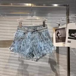 Summer Street Hot Girls Short Jeans Female Chic Feather Diamond Denim Shorts Women Retro Washed Hot Pants Sexy Night Club Shorts
