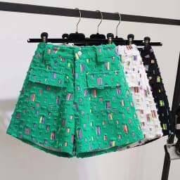 2025 Summer New Personalized Perforated Colorful Patch Denim Shorts Women's Street Clothing High Waist Slim Wide Leg Pants
