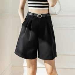 QOERLIN Retro Belted Bermuda Black Shorts Women High Waist Loose Casual Pocket Half Trousers 2022 Summer New Clothing S-XL