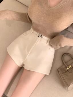 Aoaiiys Shorts Women's High Waist Spice Girls A-Line Short Khaki Elastic Casual Sexy Mini Shorts Spring Autumn New Fashion Short