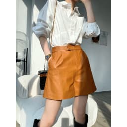 Classic Simple Imported Lambskin Shorts For Women Femme Elastic Waist Wide Leg Pocket Bermuda Leather Pants Mujer Slim Trousers