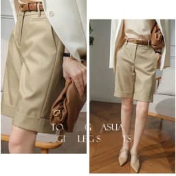 Women's Summer Shorts High Waist Knee Length Straight Pants with Belt Office Khaki White Black Casual Short Pants Women Fashion