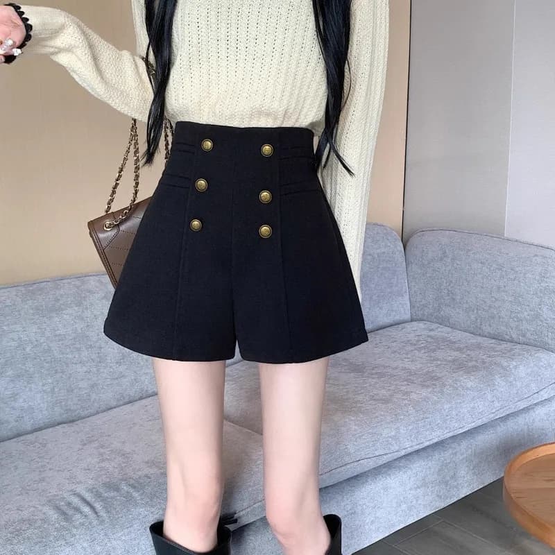 Shorts Femininas Black Suit New Double Breasted Wide Leg Hot Casual Wild Outwear for Women Pantalones Cortos De Mujer
