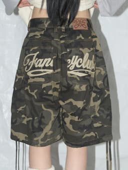 Women's Techwear Camo Cargo Shorts Streetwear High Waist Loose Multi-Pocket Zipper Drawstring Casual Harajuku Summer Bottoms