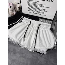 New Bottoms Korean Shorts Women High Waist Casual Patchwork Lace Wide Leg Shorts Bandage Chic Summer Pantalones Cortos De Mujer