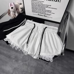 New Bottoms Korean Shorts Women High Waist Casual Patchwork Lace Wide Leg Shorts Bandage Chic Summer Pantalones Cortos De Mujer