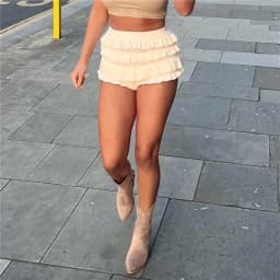 Women Fashion Knit Shorts Elastic Waist Layered Ruffle Skirt Shorts Fall Summer Slim Fit Casual Short Pants