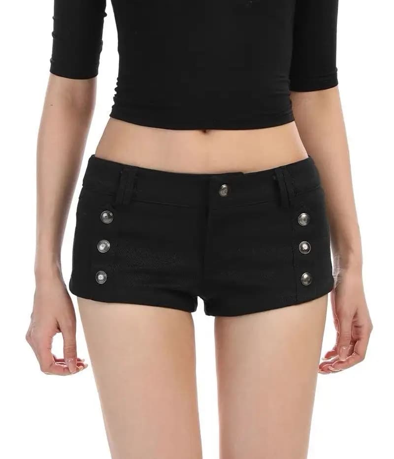 Y2K High Street Double Row Button Shorts Women Summer Design Slim Fit Slimming Low Waist Hip Hugging Hot Pants
