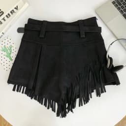 Autumn Winter Women's Faux Suede Shorts Skirts Retro High Waist Irregular Tassel Short Pants Side Zipper Anti-glare Boot Shorts