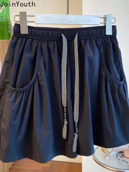 2025 New Bottoms Fashion Womens Shorts Elastic Waist Casual Summer Short Mujer Pockets Korean Pants Pantalones Cortos Mujer