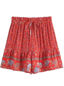 Vintage Chic Women Wild Floral Print Happie Summer Bohemian Short Ladies Beach Large Size High Waist Rayon Boho Shorts