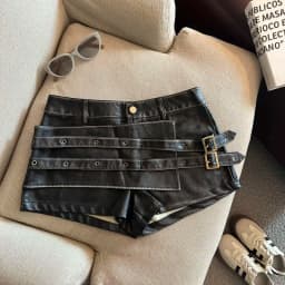 2026 New Retro Design Spice Girl Style Sexy A Word Super Shorts Pu Leather Shorts Skirts Women