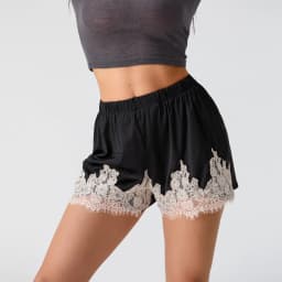 Women Black Lace Trim Slip Flowy Shorts Satin Elastic High Waist Lace Patchwork Shorts Y2k Coquette Boxer Pettipants Knickers 