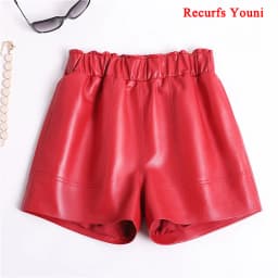 Genuine Leather Shorts For Women Korean Fashion 2025 Elastic Waist Booty Mini Sexy Short Feminino Red/Camel/Black Calzones Mujer