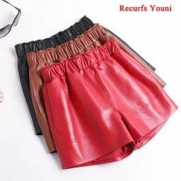 Genuine Leather Shorts For Women Korean Fashion 2025 Elastic Waist Booty Mini Sexy Short Feminino Red/Camel/Black Calzones Mujer