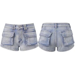Fashion Women’s Denim Shorts Summer Mid Waist Cargo Jean Shorts with Pockets Streetwear