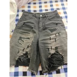 American Vintage Hole Denim Shorts for Women Summer High Waist Wide Leg Shorts 2026 New Loose Straight Five-point Pants Kawaii