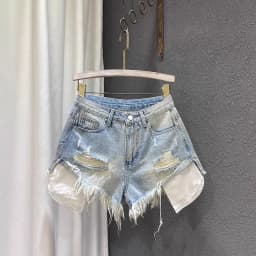 Women's A-shaped Denim Shorts Jeans 2026 Summer New Slim-fit High-waisted Ripped Design Y2k Shorts Wide-leg Booty Shorts