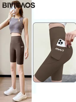 Summer New Side Pocket Shark Shorts Women Biker Shorts High Waist Seamless Sports Running Cycling Shorts Fitness Short Leggings