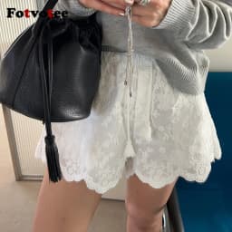 FOTVOTEE Lace Shorts for Women Korean Style Chic Casual Hot Pants Spring Summer 2025 New Fashion Female High Waist Shorts