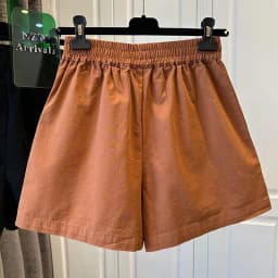 100% Cotton Elastic Waist Casual Shorts for Women Summer Loose Wide Leg Shorts Woman Solid Color Comfortable Pocket Beach Pants