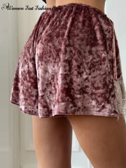 Sexy Lace Splicing Velvet Short Pants Women's Loose Elastic Waist High-waisted Mini Shorts 2026 Summer New Female Streetwear