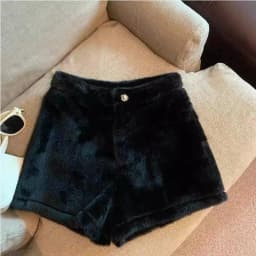 Autumn Winter White Faux Mink Velvet Shorts Women Thicken Warm Plush Boot Pants High Waist Casual Wide Leg Short Pants Female