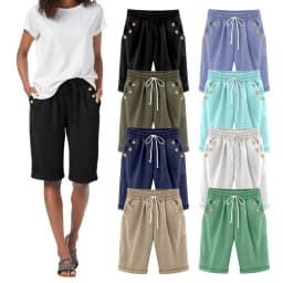 Casual Beach Ladies' Shorts Holiday Vocation Summer Slacks Women Solid Color Casual Button Pocket Elastic High шорты женские