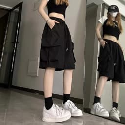 New Dopamine Athletic Shorts Women's Y2K American High Waist Cargo Shorts Casual Wide-leg Cropped Pants