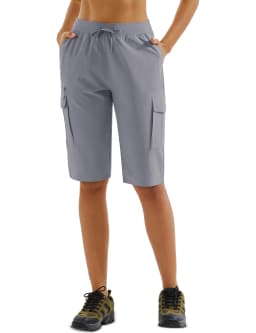 TACVASEN Womens 13 Inch Knee‑Length Cargo Bermuda Shorts UPF50+ Quick Dry Water Resistant Multi‑Pocket Lightweight Hiking Pants