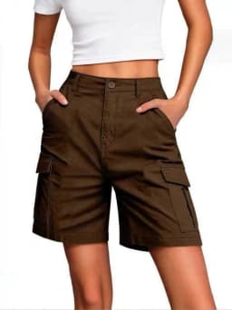 Women's Sporty Mid Waist Knee Length Shorts with 3D Pocket Contrast Panel Solid Color Casual Summer Bottoms for Outdoor Wear
