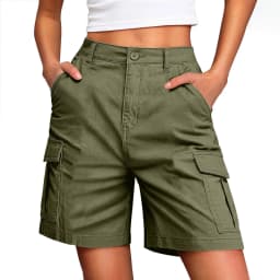 Women's Sporty Mid Waist Knee Length Shorts with 3D Pocket Contrast Panel Solid Color Casual Summer Bottoms for Outdoor Wear