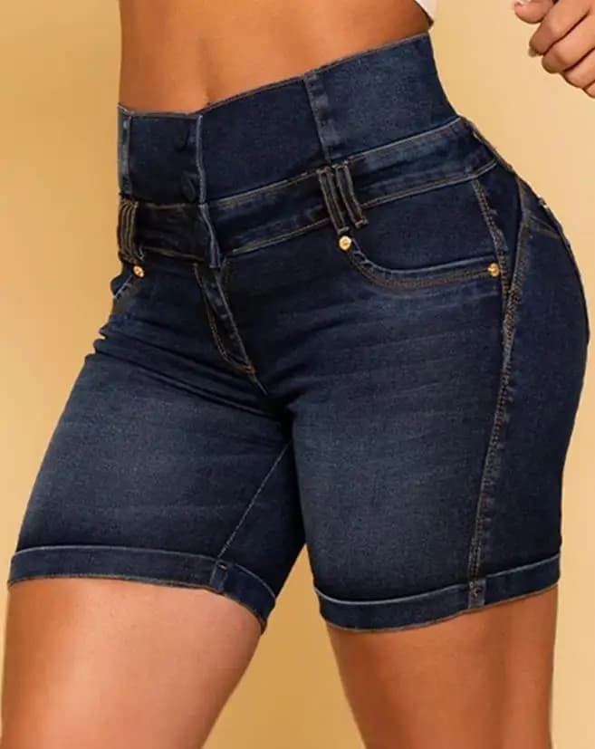 Women's Shorts 2023 Summer Fashion High Waist Pocket Design Casual Plain Skinny Daily Above Knee Denim Shorts Y2K Streetwear